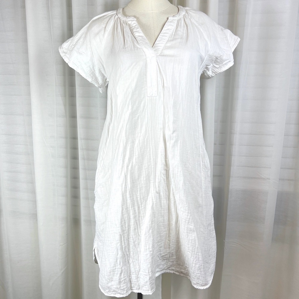 Universal Thread‎ White Cotton Gauze V-Neck Short Sleeve Shift Dress XS coastal